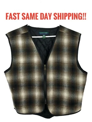 🔥🔥Claybrooke Outdoors Brown tan insulated  Plaid Full-Zip Vest Pockets LARGE  Foto 1 de 4