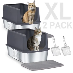 2 Pack XL Double Layer Stainless Steel Cat Litter Box with Lid Easy Cleaning - Picture 1 of 1