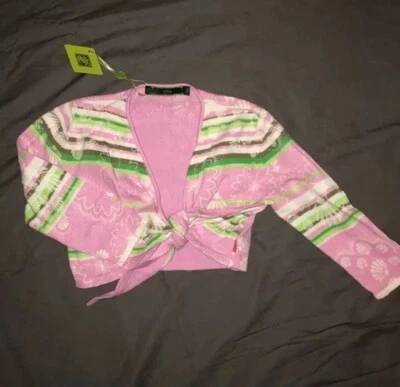 Oilily Girls Pink, Green & White Stripe Floral Shrug Sweater NEW Sz 104 (US 4/5) - Image 1 of 3