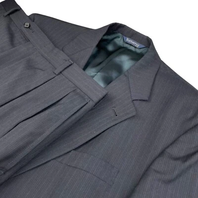 Burberry Men's 100% Wool 2-Button Suit Navy Blue Stripe • 44L | 36x30 - Imagem 1 de 4