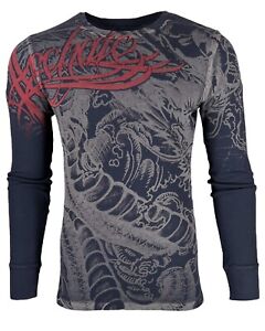 Archaic By Affliction Men's Thermal shirt Dragon Rage Black Biker S-3XL