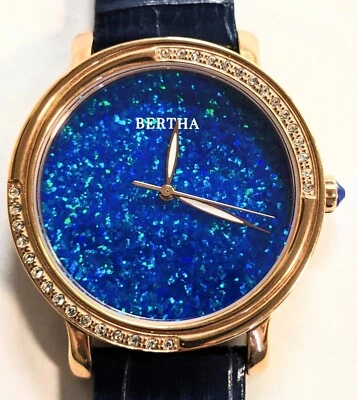 Reloj Bertha Mujer Bisel Cristal Azul Ópalo Esfera Brillante Garantía Completa Foto 1 de 4