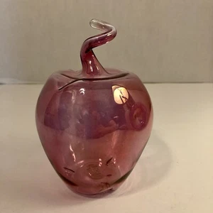 Parise Vetro Art Glass Apple Italy Hand Blown Cranberry Pink With Label ~5” Tall - Picture 1 of 6