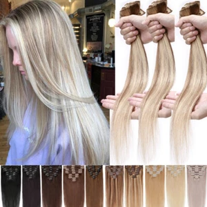 Clip Mix&Ombre en extensiones de cabello humano Remy 100 % reales/balayage 16 18 20 pulgadas - Imagen 1 de 36