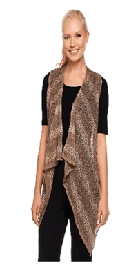 LOGO by Lori Goldstein Womens 3X Knit Crochet Cascading Vest Sequins Brown NWT - Image 1 of 3