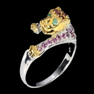 925 Sterlingsilber Ring Rund Rhodolith Smaragd Natürlich Edelstein Schmuck Größe - Bild 1 von 4