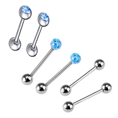 6pc 14g 1.6mm Tongue Ring Steel 16mm Bar Barbell Crystal Ball Body Piercing Set Foto 1 de 4