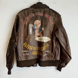 Original WWII Painted Army Air Corps A2 Flight Jacket Porky Pig That’s All Folks - Picture 1 of 16