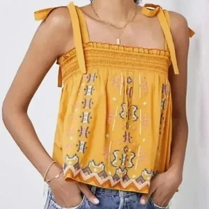 Camiseta sin mangas de Anthropologie 100 % algodón bordada con columpio M - Imagen 1 de 5