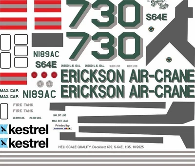Decal 609 Sikorsky S-64E Skycrane / CH-54A Erickson Air-Crane N189AC Gypsy Lady - Bild 1 von 2