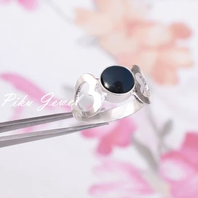 Gemma onice nera in argento sterling 925 bellissimo anello gioielli per... - Immagine 1 di 4