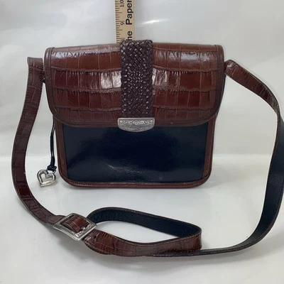 Bolso Bandolera de Cuero Brighton Maletín Marrón Negro Tooled Heart Hardware-B5 Foto 1 de 4