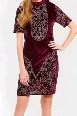 Chelsea & Violet Velvet Holiday Cocktail Dress  Size S Cranberry Red Short Slv - Image 1 of 4