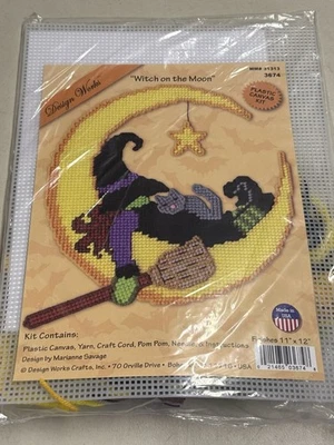 DIY Design Works Halloween Witch on the Moon Cross Stitch Kit 12 x 11" NEW! - Image 1 of 2