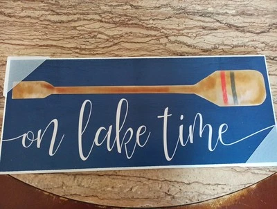 Arte de pared Stupell Industries On Lake Time frase barco remo sobre madera azul nuevo Foto 1 de 2