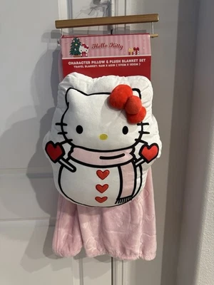 Hello Kitty Christmas Holiday Plush Blanket & Pillow Set Snowman 46” x 60" NWT - Image 1 of 4