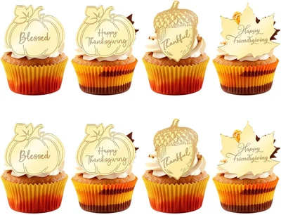 20 piezas adornos dorados para cupcakes de Acción de Gracias espejo acrílico calabaza Cupcake Toppers L Foto 1 de 4