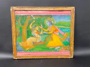 Antiguo Antiguo Mohan Dulce Adv Dios Krishna Radha Litografía Tablero de Letreros de Lata Enmarcado en Madera - Imagen 1 de 8