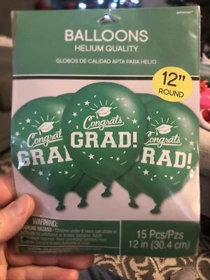 Congrats Grad! GRADUATION BALLOONS GREEN LATEX- 15ct 12" New!!! - Image 1 of 2