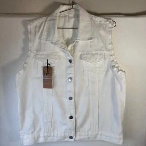 Halitoss Denim Vest Sleeveless Jean Jacket Distressed White XL - Picture 1 of 5