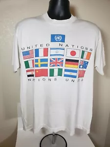 T-shirt bandiere unite Nazioni Unite anni 90 vintage punto singolo taglia XL - Foto 1 di 4