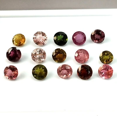 Natural Tourmaline 6X6 mm Round Faceted Multi Color Wholesale Gemstone 15 Pieces - Image 1 of 4