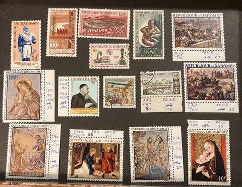 15 Stamps Dahomey (Benin) 1960s Christmas Olympics Martin Luther King (used) Cover