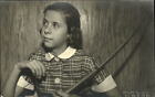 RPPC young woman with bow in hands ~ Mrs Charles Balch 1952 real photo postcard