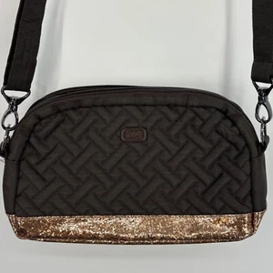 Lug Punter Damen Umhängetasche Handtasche braun gold Glitzer unten abnehmbarer Riemen - Bild 1 von 10