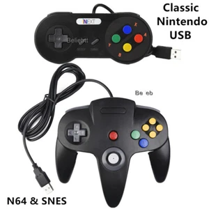 Retro 64 N64 & SNES USB Controller Gamepad Black Classic Wired for PC Mac Games - Picture 1 of 17