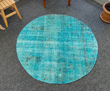 Aqua Round Rugs 4x4 Round Vintage Rug For Kitchen -Rug For Bedroom MOON.139