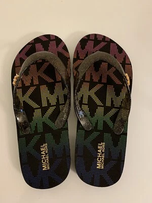 Chanclas Michael Kors MK Logo Niñas Endine Negro/Arco Iris Sandalias Zapatilla 2 Foto 1 de 4