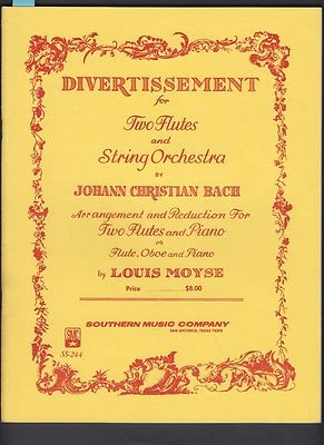 J Bach Divertissement for 2 Flutes & String Orchestra Sheet Music Louis Moyse ed - Image 1 of 3