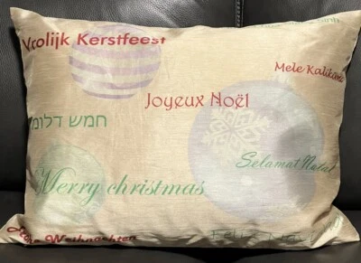 Beige Around The World Christmas Lumbar Pillow  Polyester/Silk Holiday - Image 1 of 4