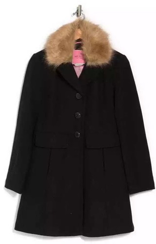 Cappotto invernale lana nero Kate Spade New York con pelliccia sintetica taglia media