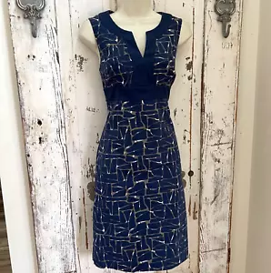 Boden Size 4 Woman's Navy Blue Taupe Brown White Sleeveless Sheath Cotton Dress - Picture 1 of 8