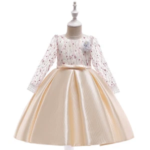 Girls' Wedding Long Sleeve Princess Embroidery Tutu Dress Bow-knot Halloween - Picture 1 of 35