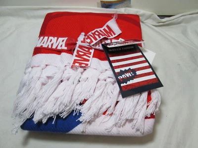 Nuevo tiro tejido Marvel Spider-Man 50"x60" ~ rojo, azul marino y blanco ~ flecos blancos nuevo Foto 1 de 4