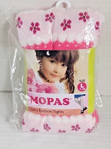 Mopas Girls Tights Pink With Flowers Size L 7-10 (T118) - Picture 1 of 5