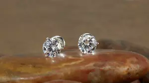 Martini 14K White Gold Prong Set Round Cut Natural Diamond 0.50Ct Stud Earrings - Picture 1 of 12