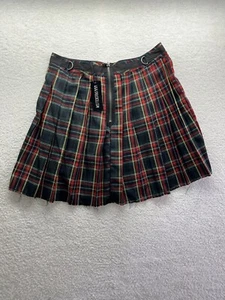 Current Mood Skirt Womens 1x Red Black Plaid Zipper Punk Goth New Dolls Kill - Picture 1 of 14