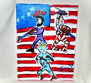 DEFENDERS OF LIBERTY IN HATS Jr CHARLIE FAST OUTSIDER POLITICAL FOLK POP ART USA - Picture 1 of 9