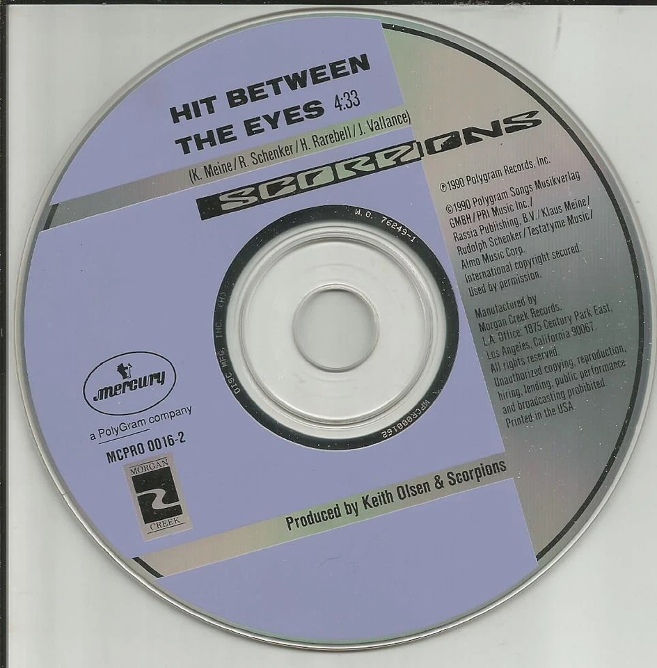 SCORPIONS Hit Between the Eyes 1989 PROMO Radio DJ CD single USA MINT  Mcpro0016 - Image 1 of 1