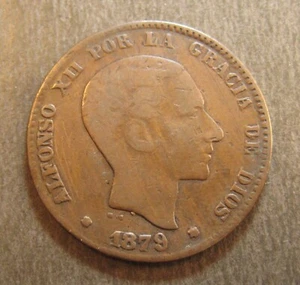 1879 OM Spain 10 Centimos - * Doubled Die Reverse * DDR Error - (P4505) - Picture 1 of 9