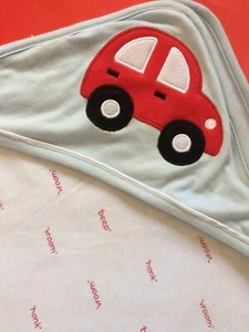 Bon Bebe Baby Boy Blue Car VRoom Hooded Cotton Receving Blanket GUC - Picture 1 of 5