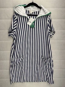 Crewcuts Girls Terry Navy Stripe Hooded Swim Cover Up Size 14 - Picture 1 of 12