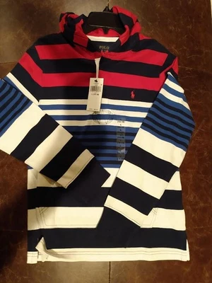 Polo Ralph Lauren Big Boys Striped Cotton Hooded Rugby Shirt - Red Multi - Image 1 of 4