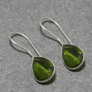 Faceted Peridot Pear Shape Gemstone Handmade Gift Earrings Jewelry 1.40" SR 5253 - Picture 1 of 7