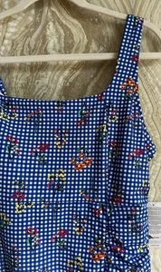 new LANDS END womens 18 blue gingham One Piece Swimsuit Lined Floral Adjustable - Picture 1 of 8