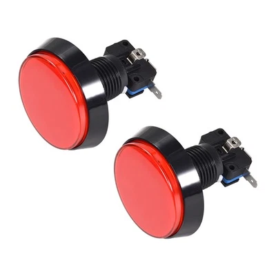 2Pcs Game Push Button 60mm Round 12V LED Illuminated Push Button Switch Red - Image 1 of 3
